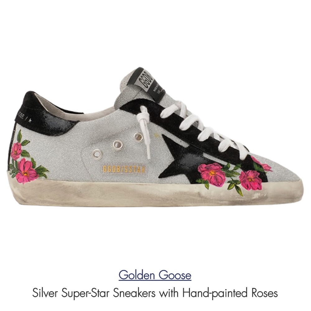 Golden Goose superstar glitter with hand painted  flowers 38 7